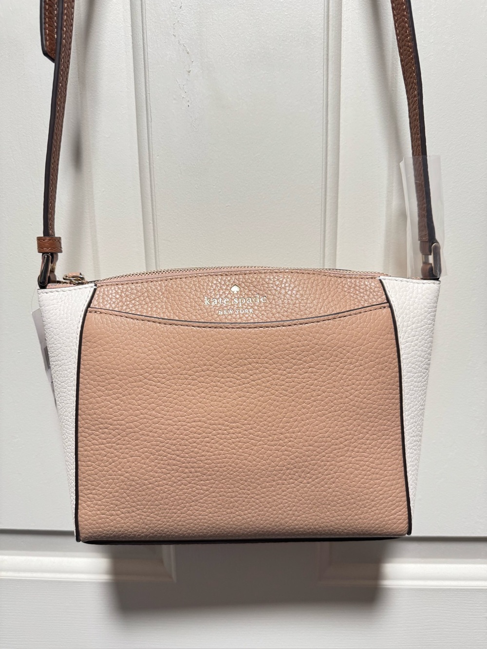 NWT Kate Spade Monica Pebbled Leather Crossbody Colorblock Fawn White